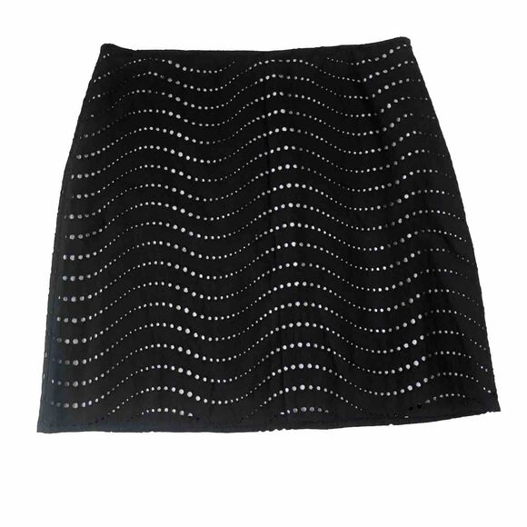 Ann Taylor Women’s Black Cotton Pencil Skirt Embroidered Eyelets Size 10 - Picture 1 of 8